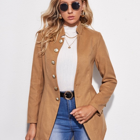Jackets &amp; Coats | Camel Button Down Collar Pea Coat Jacket Coat | Poshmark
